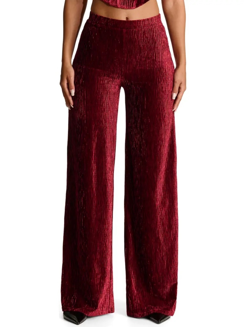 Naked Wardrobe Velvet Wide Leg Pants M Wine